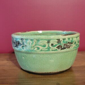 Rustic Farmhouse Green Pottery Accent Bowl